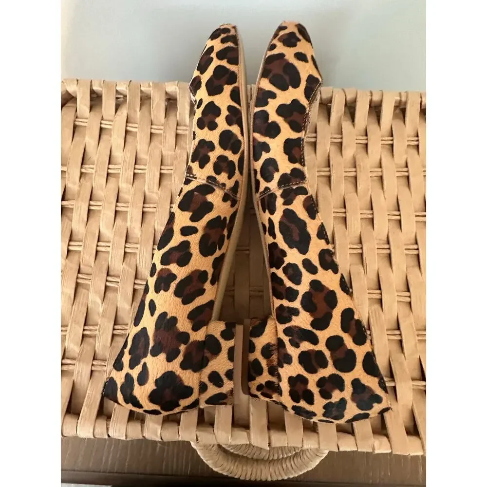 J.Crew Leopard Calf Hair Block Heel Pumps Size 7 Animal Print Leather Shoes